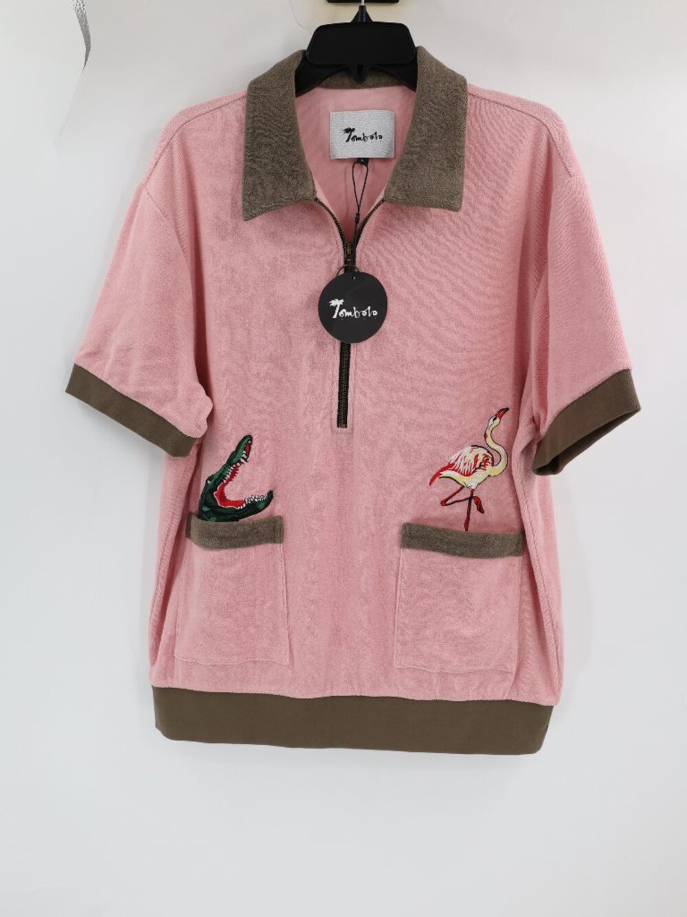 NWT Tombolo Polo Shirt Mens Large Flamingo Tartare Cabana Terry cloth half Zip